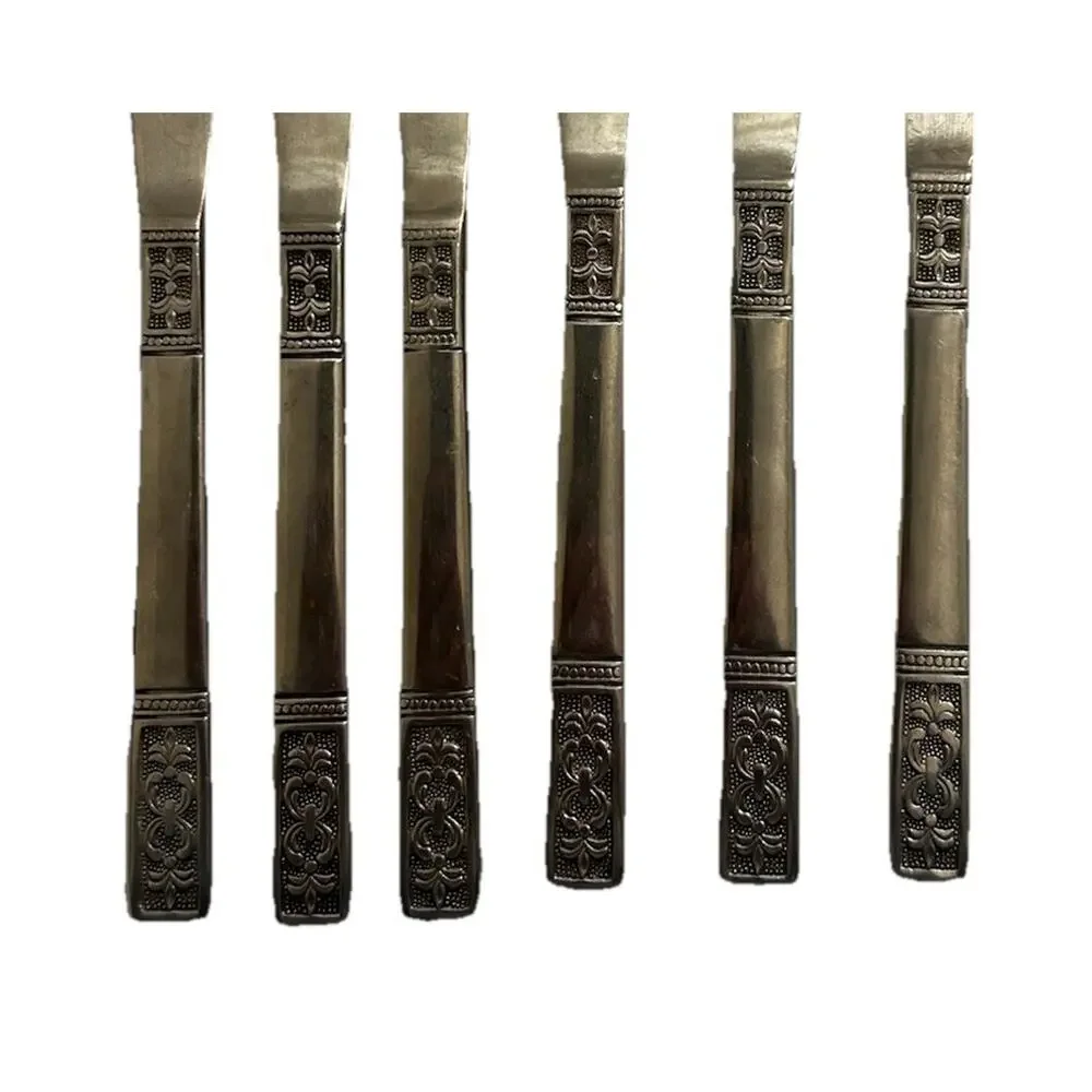 Vintage Customcraft Fluer De Lis Set‎ Of 6 Dinner Knives Stainless Flatware CUS3